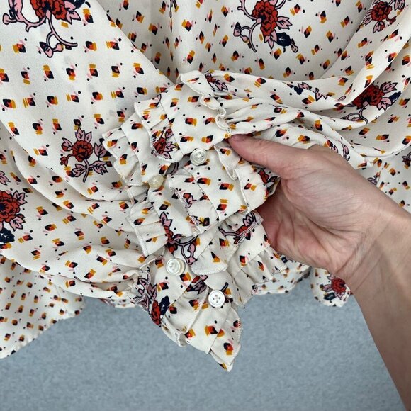 ModCloth A Grace of Ones Own Chiffon Blouse Size 4X Ivory Floral Print Ruffle - Picture 3 of 13